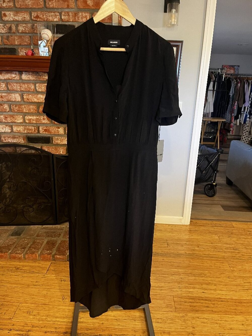 Zadig & Voltaire Rimaz Dress Black Rhinestone Embellished Midi Size Large NWT MS - Picture 2 of 4